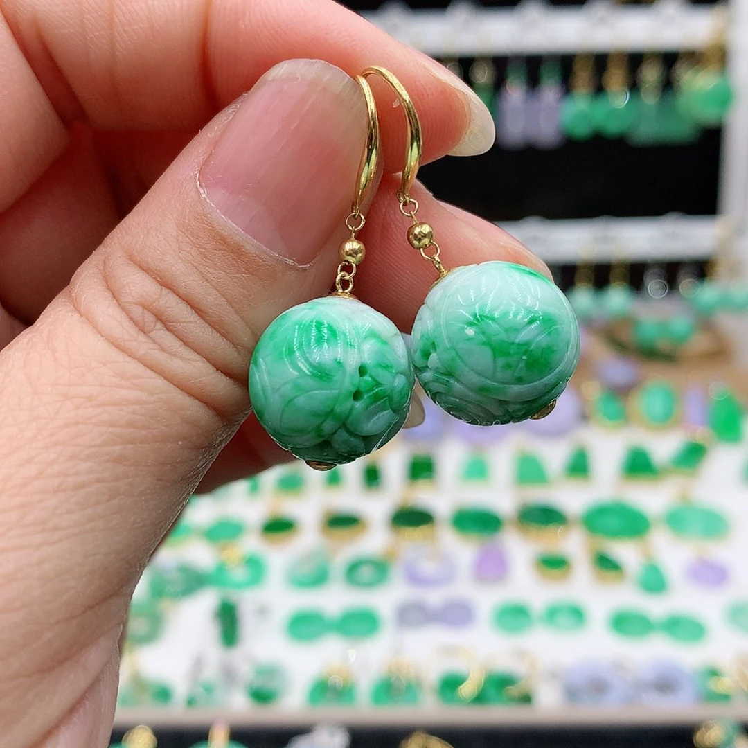 翡翠耳饰18K金镶嵌的