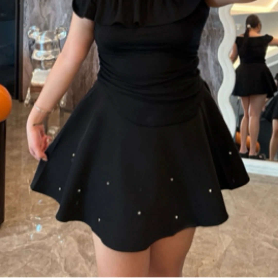 高腰钉珠A字短裙修身显瘦甜辣夏季半身裙