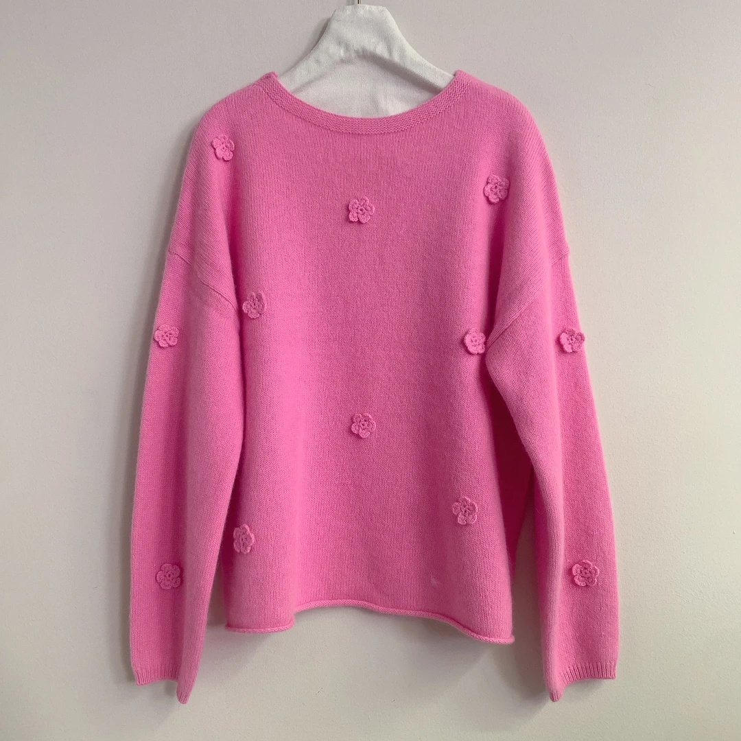 【V姐推荐】时尚减龄百搭设计感花纹圆领山羊绒保暖长袖上衣