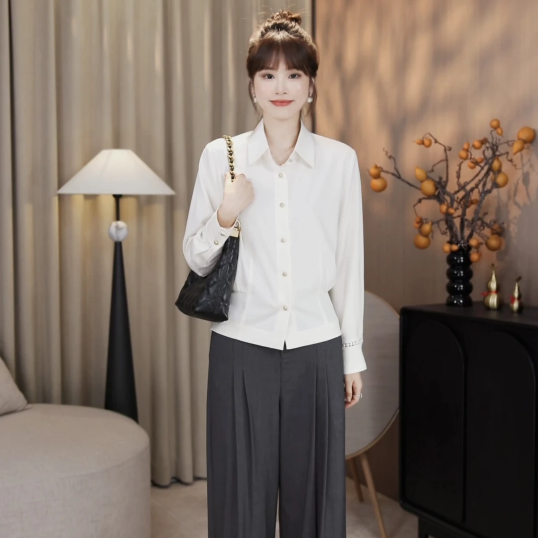 LMENY“月光漫”版型赞，藏肉又有型！翻领打揽收腰廓形衬衫25CC024