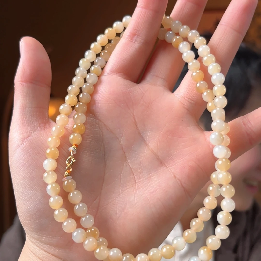 颈饰银S925镶嵌和田玉金山糖白6mm950