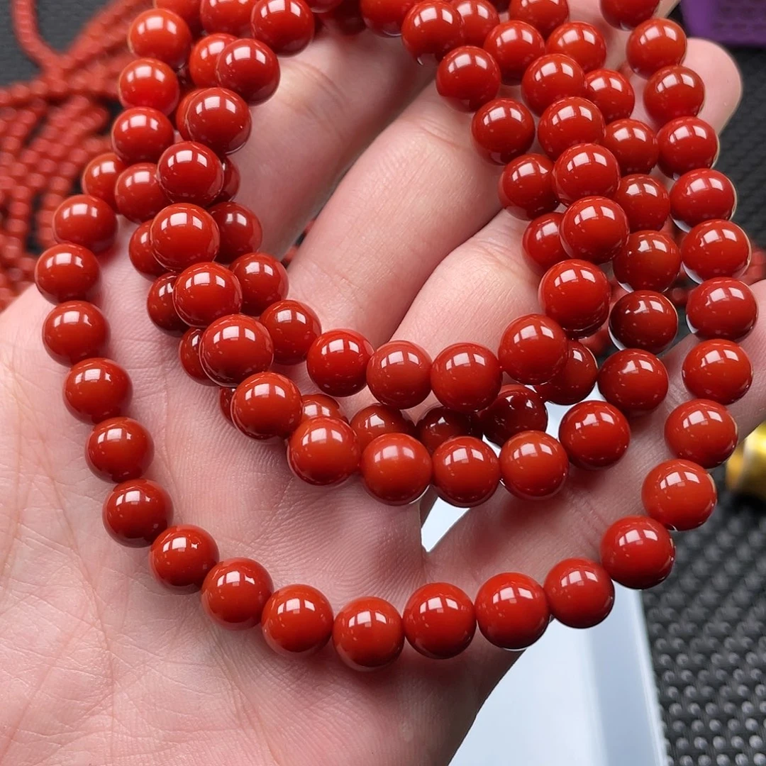 南红玛瑙8mm柿子红圆珠108长链未镶嵌