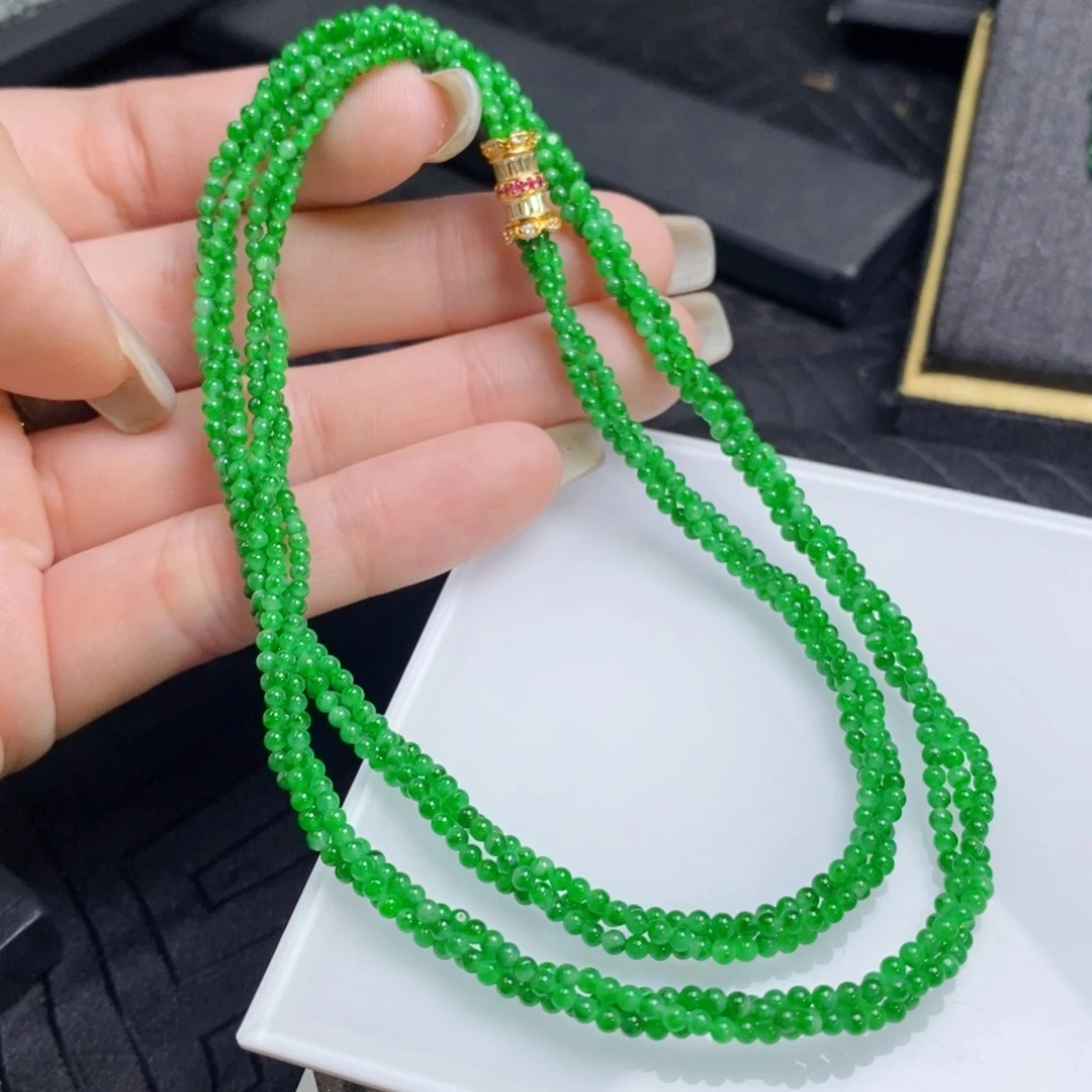 翡翠未镶嵌项链小米珠麻花链