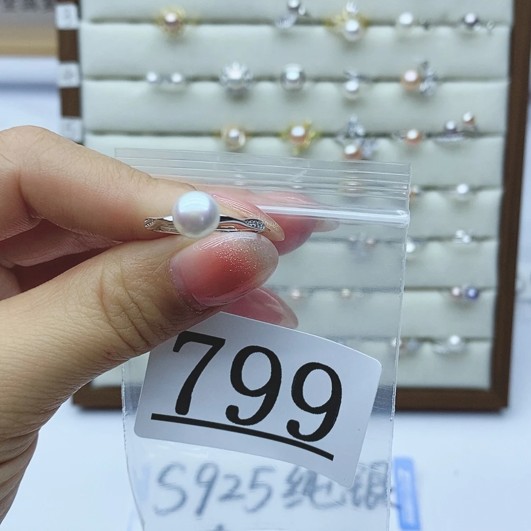 淡水珍珠戒指银S925镶嵌799