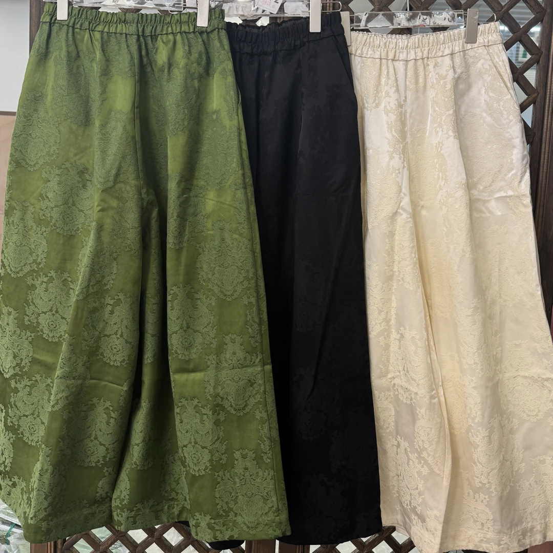 小花家新中式宽松提花复古花纹阔腿裤