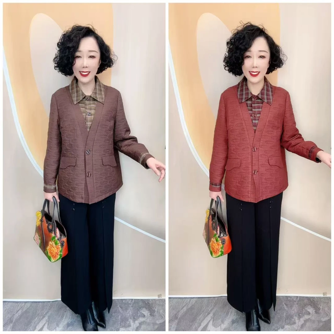 24807春新款绣花加里衬时尚洋气大码宽松假两件外套上衣，衣长68