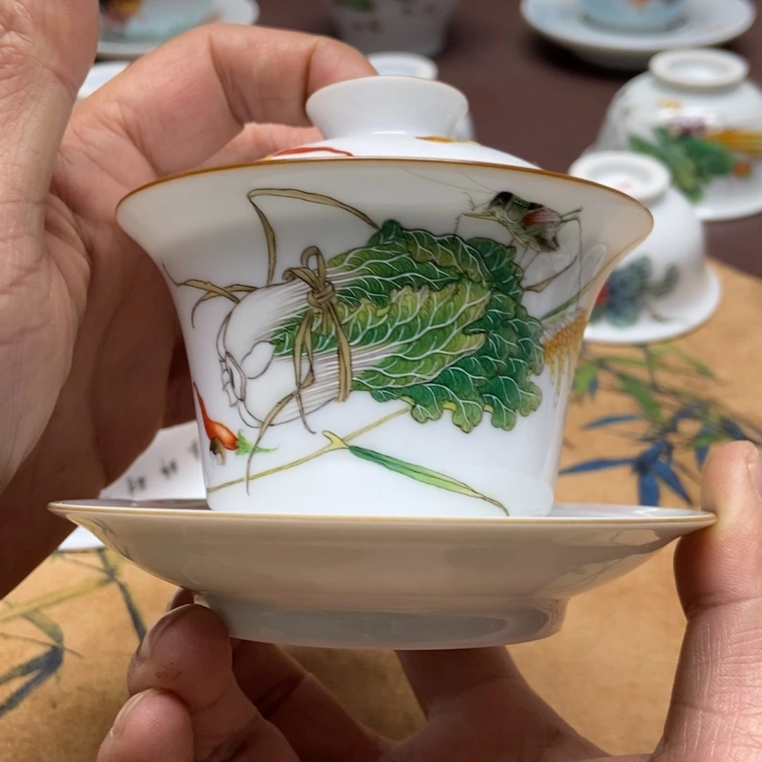 郭*兴手工珐琅彩盖碗百财