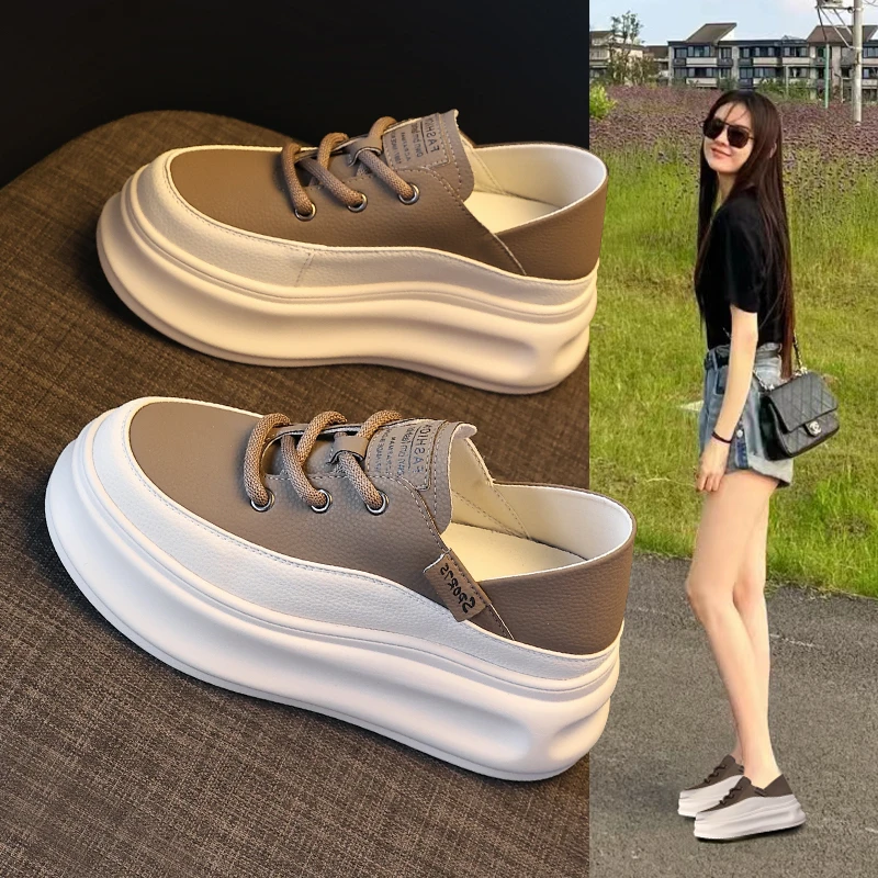 两穿小白鞋女厚底8cm内增高新款秋季休闲板鞋内增高懒人单鞋百搭