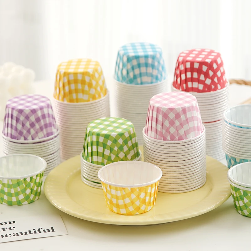 彩色韩国复古格纹格子纸杯蛋糕纸杯格子马芬淋膜杯烘焙卷边纸杯
