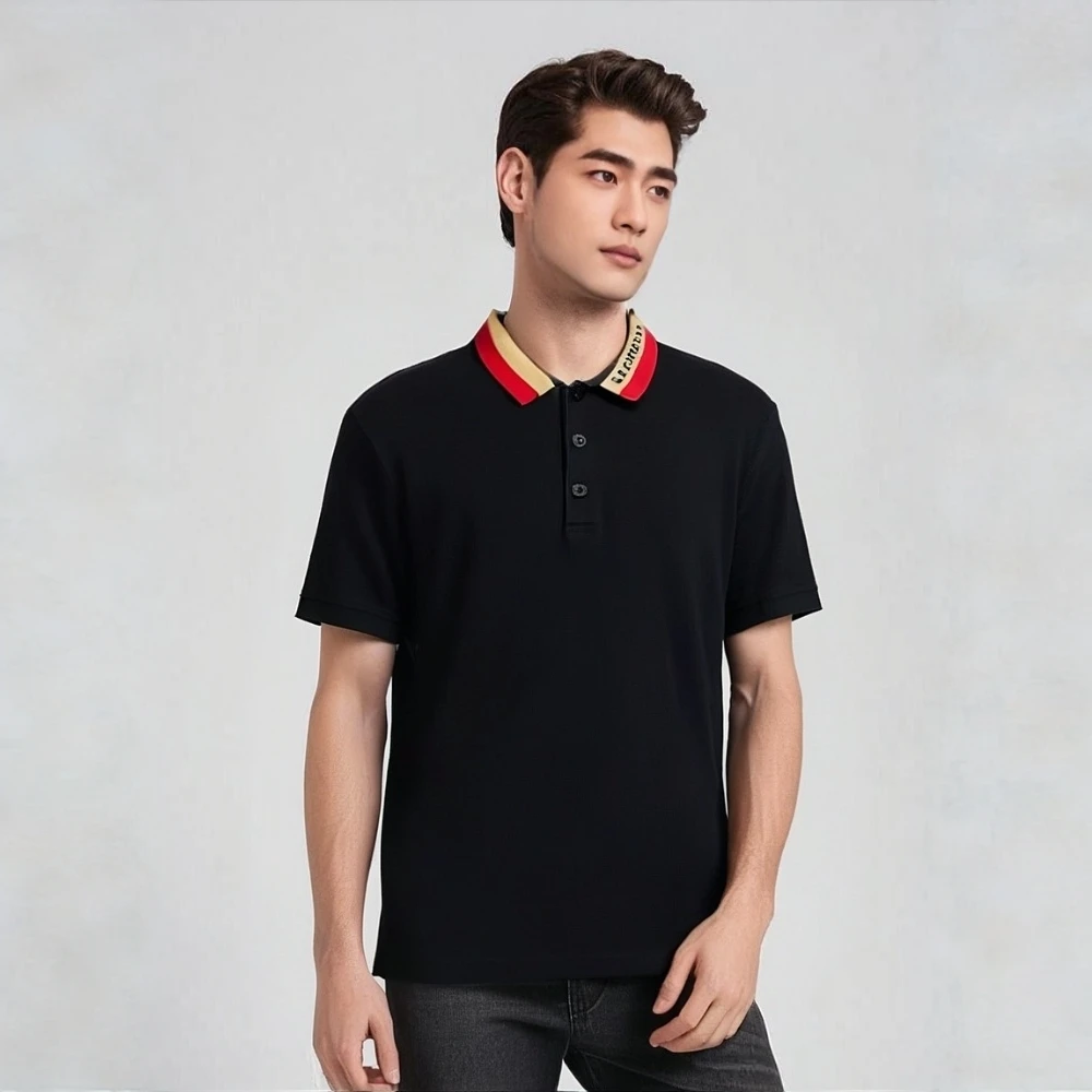 99新 BURBERRY/博柏利 16016598 领口logo翻领POLO衫 黑色 M码