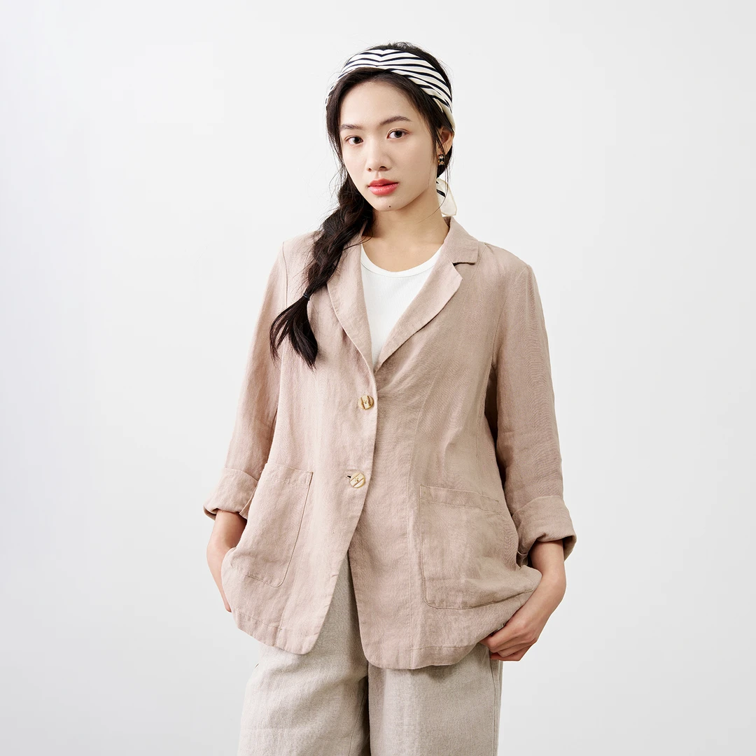 梭家｜作家的时间｜17支盐缩砂洗汉麻休闲女士西装春夏宽松短外套
