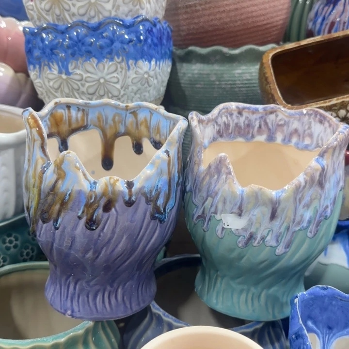 凑9块包邮，有孔，陶瓷花盆