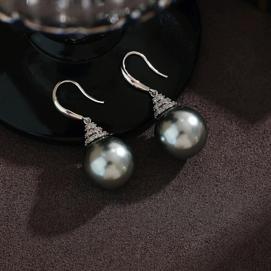 铜合金仿珍珠耳饰 时尚气质百搭灰色施华洛珠珠耳环5821