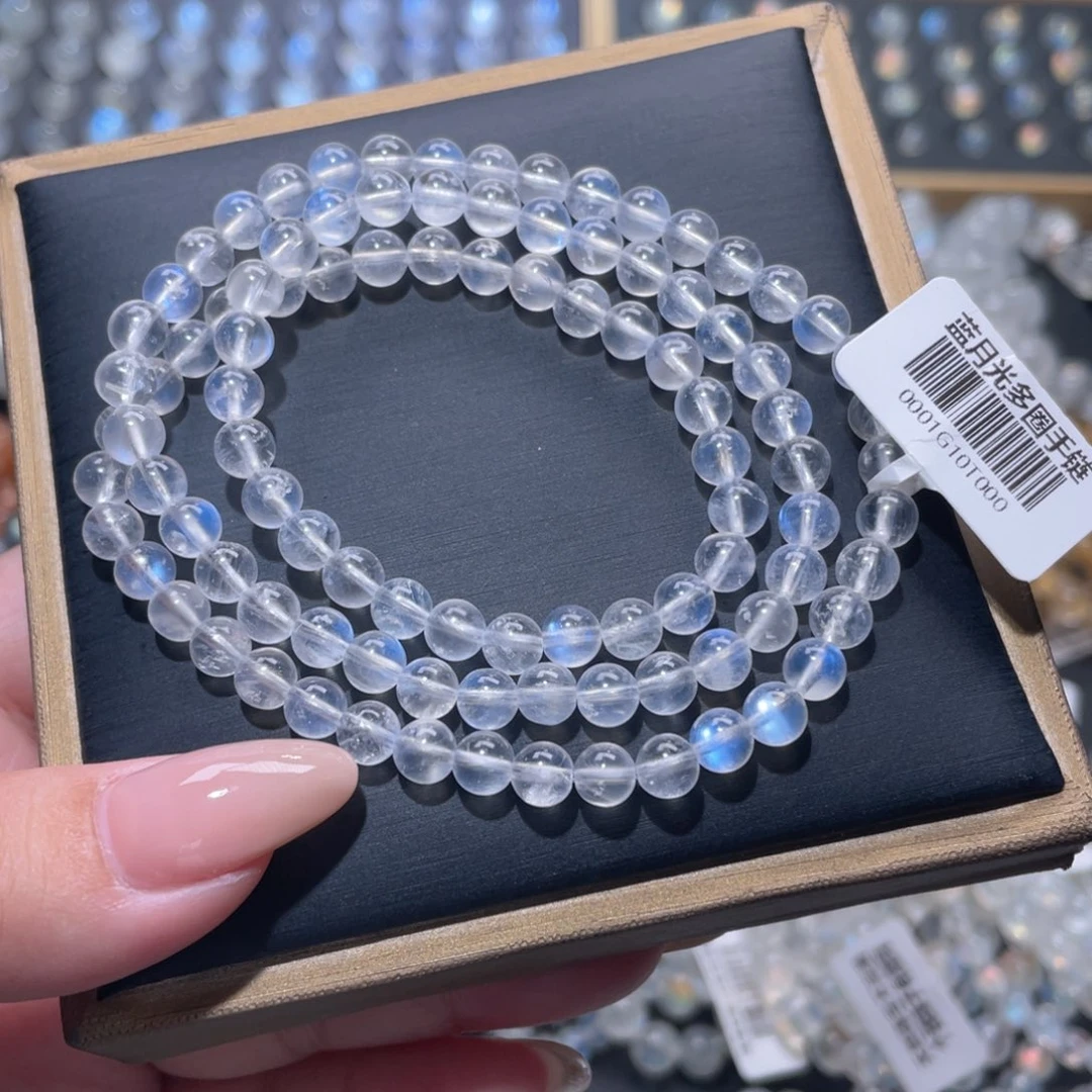 长石手链未镶嵌冰透体蓝月光手链多圈5.7mm