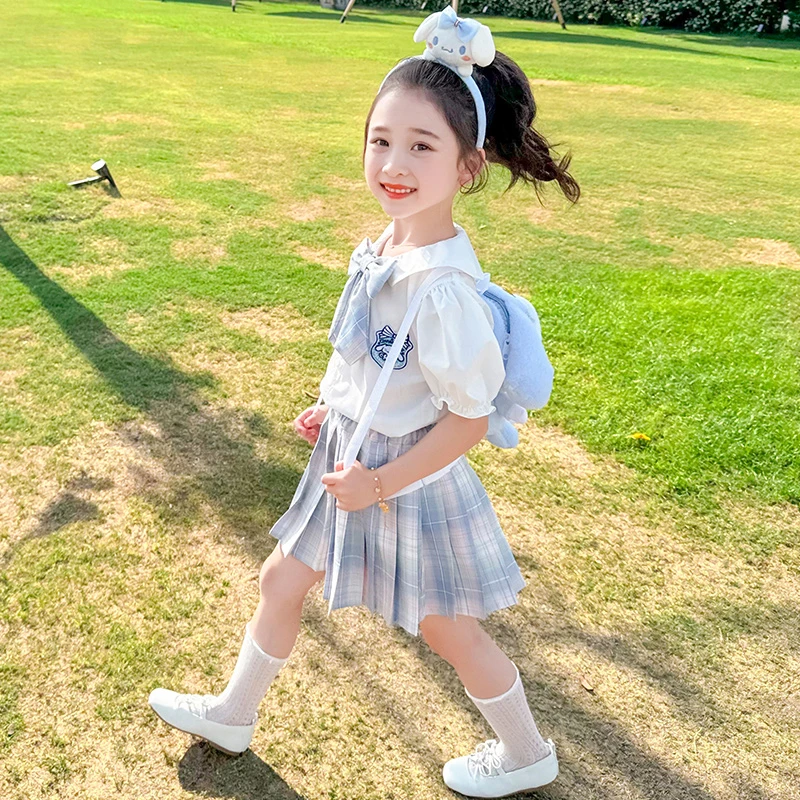 女童夏季新款玉桂狗jk套装儿童洋气百褶裙两件套女宝短袖爆款裙子