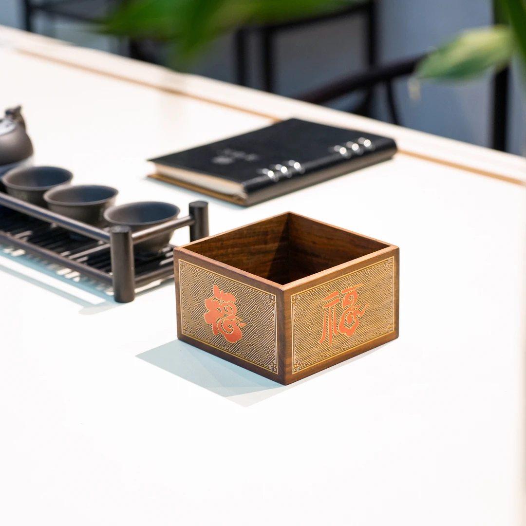 檀锦阁HYX【檀牛牛】万福-桌面收纳盒-血檀-241219-2