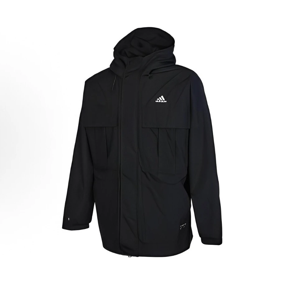 adidas 纯色连帽套头品牌Logo印花夹克外套 男款 HM2707