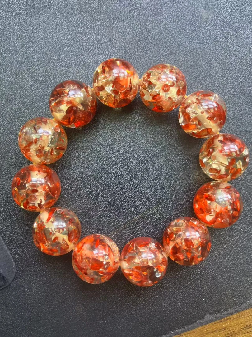 天然蜜蜡 散珠 琥珀蜜蜡  成品红花珀手串 A930 卡20 一串