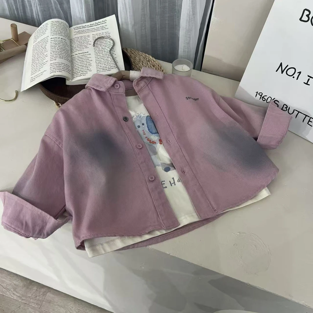2025年春季新款儿童潮流衬衫百搭宽松时尚洋气50087粉色衬衣