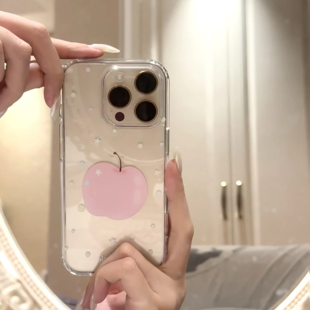 星星点点粉苹果适用17苹果16透明手机壳15个性14女款13新款12/11p