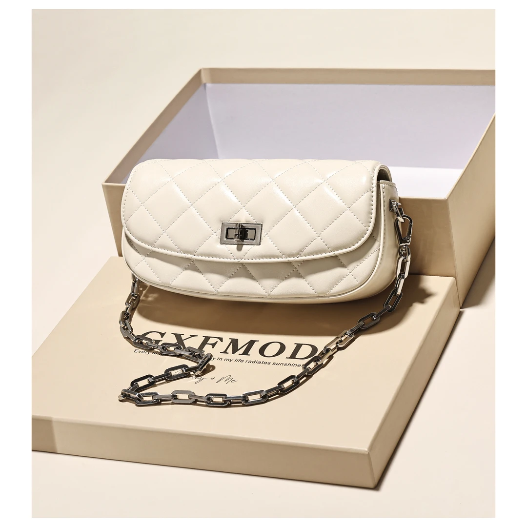 GXFMOD2025夏季新款真皮高级感小香风菱格链条包女百搭单肩斜挎包