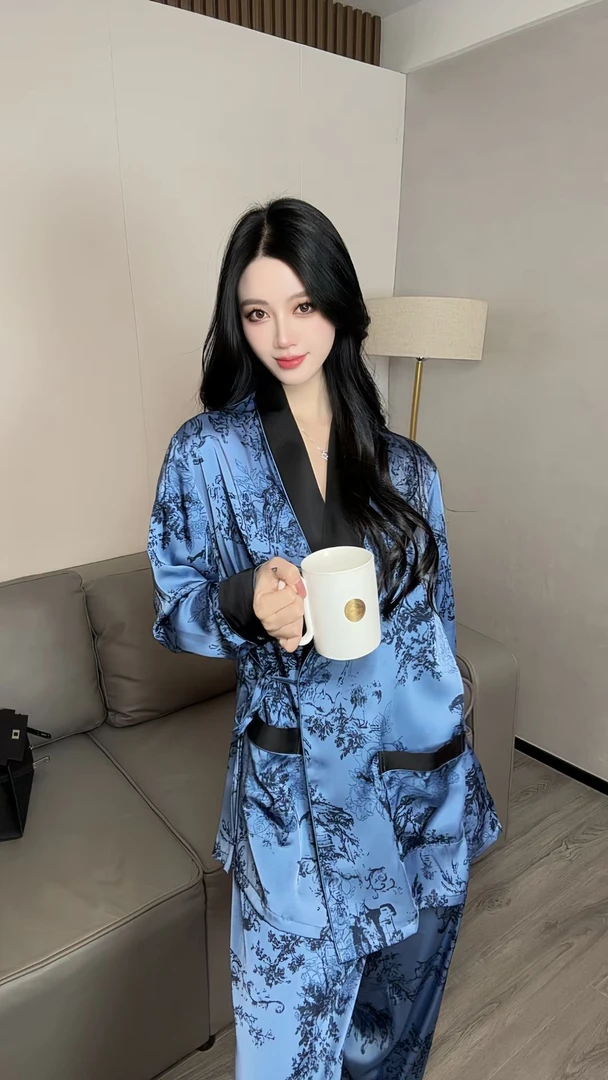 内里加绒厚款家居服套装时尚设计师家居服豹纹气质长袖秋季轻奢