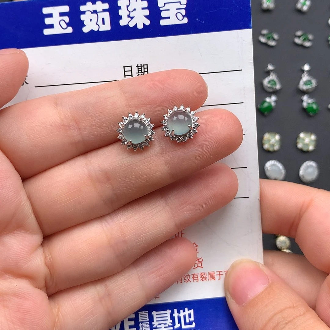 翡翠银S925镶嵌耳饰1****生