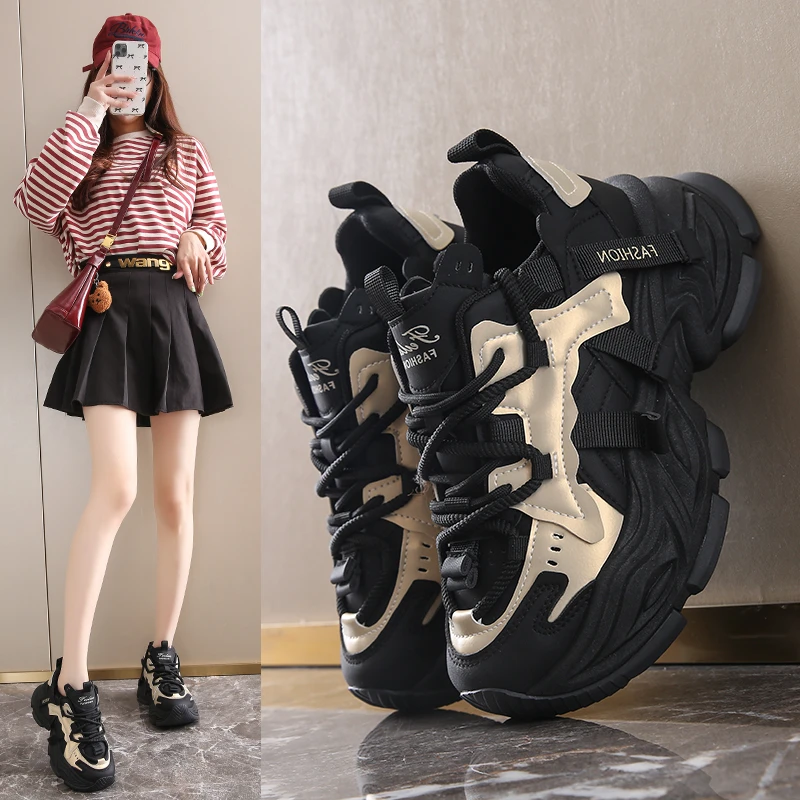 品牌断码老爹鞋女春季厚底增高软底运动鞋时尚踩屎感显脚小休闲鞋