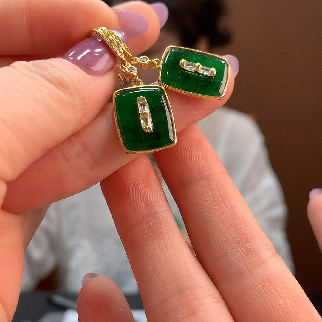 翡翠银S925镶嵌耳饰耳饰