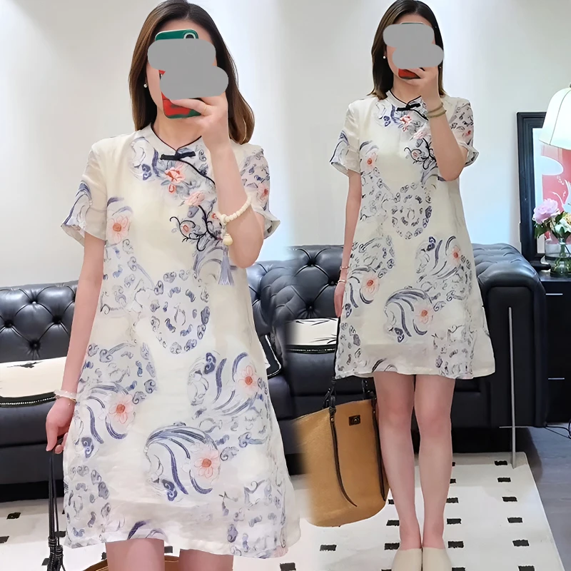 青花瓷气质连衣裙女中式复古文艺2025夏季新款百搭显瘦超好看裙子