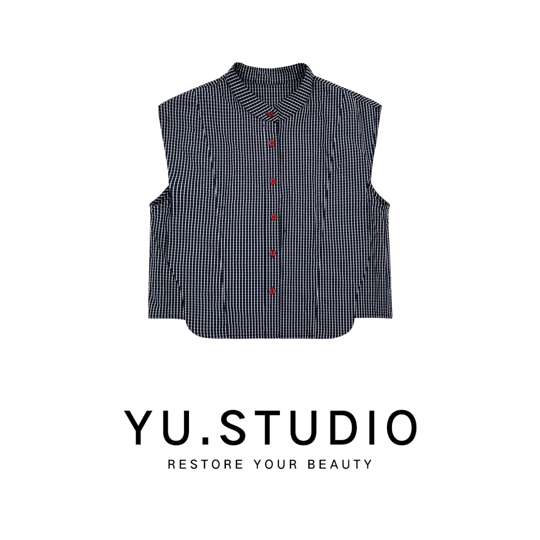 方和屿.夏季显瘦格子常规无袖衬衫格子衬衫女士格纹条纹上衣8227