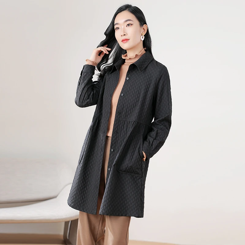 黑色外套阿吉多女春秋新款中长遮屁股显瘦提花休闲中老年百搭上衣