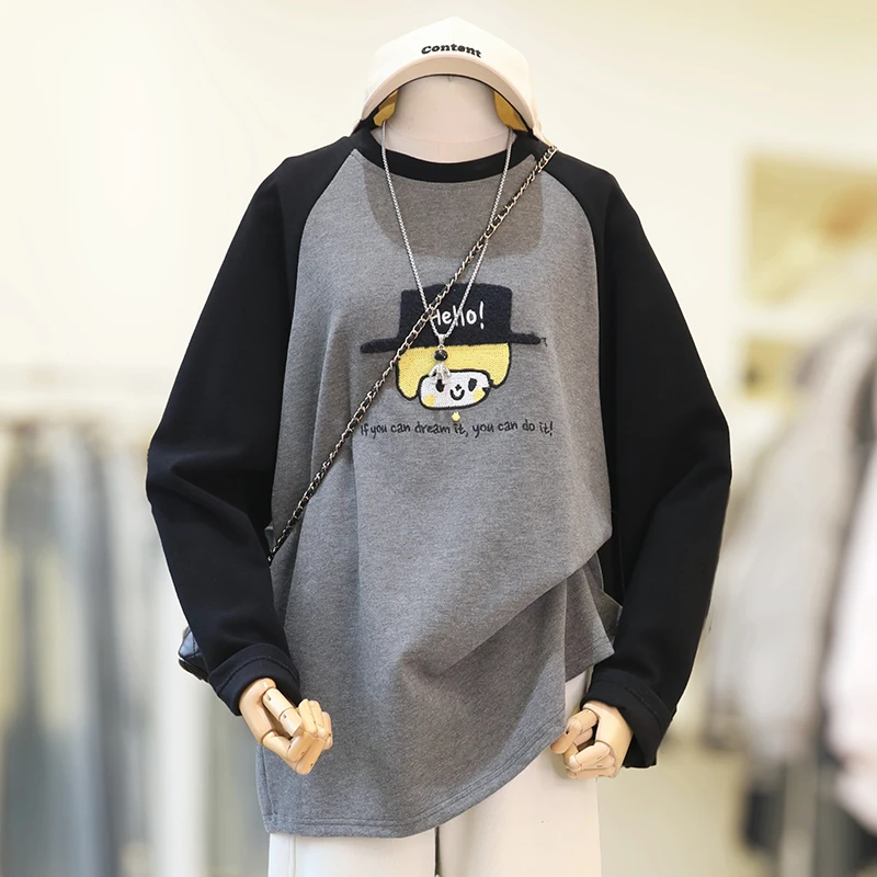 zaw大码加厚磨毛长袖T恤女春秋宽松休闲胖mm显瘦内搭打底衫/24679