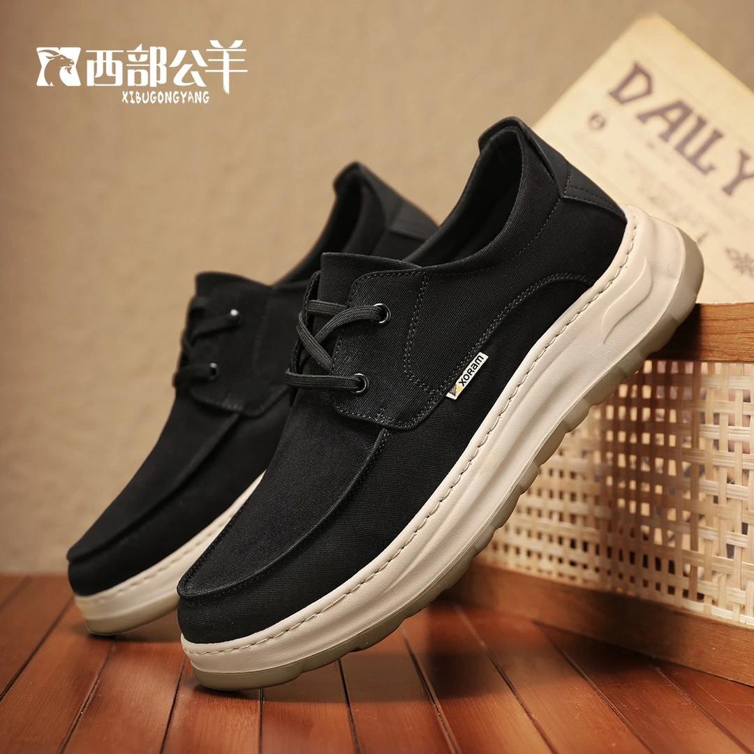 西部公羊夏季男鞋超透气手工软底增高休闲布鞋百搭外穿实用款