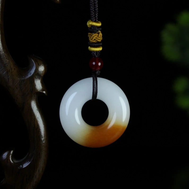 天然金丝玉精美玉环吊坠挂件男女情侣款时尚平安玉环玉石吊坠挂件