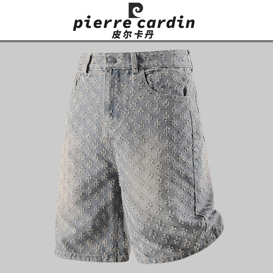 皮尔卡丹【官方】夏季男工艺款洋气牛仔裤潮牌美式六分裤夏季新款男