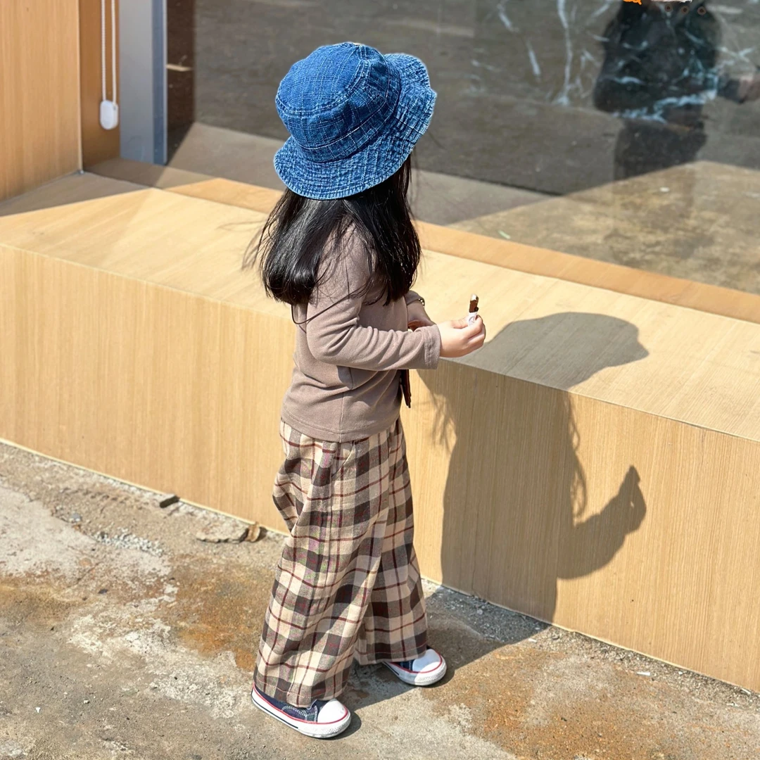 小惜亦2025女童秋季新款洋气美拉德咖色长袖上衣格子休闲裤套装