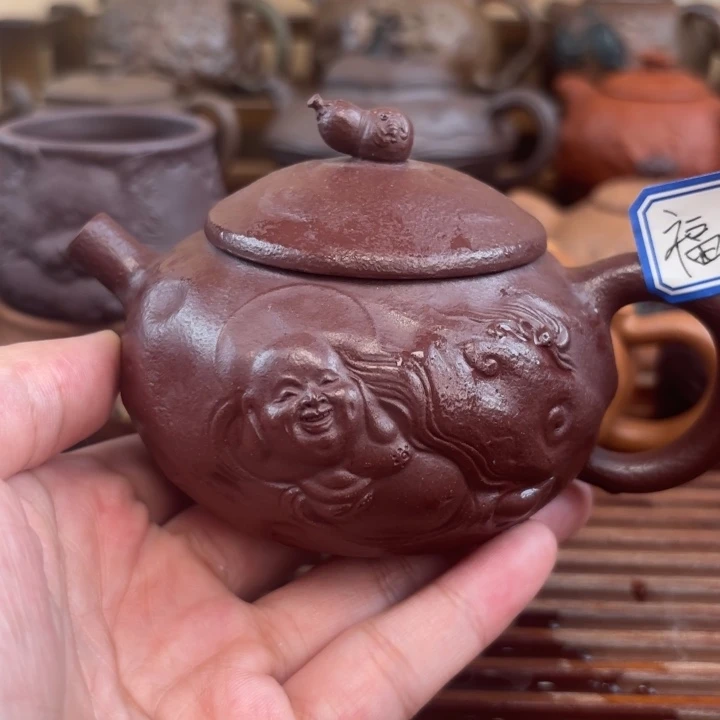 紫砂茶壶福禄双全原矿老紫泥180c