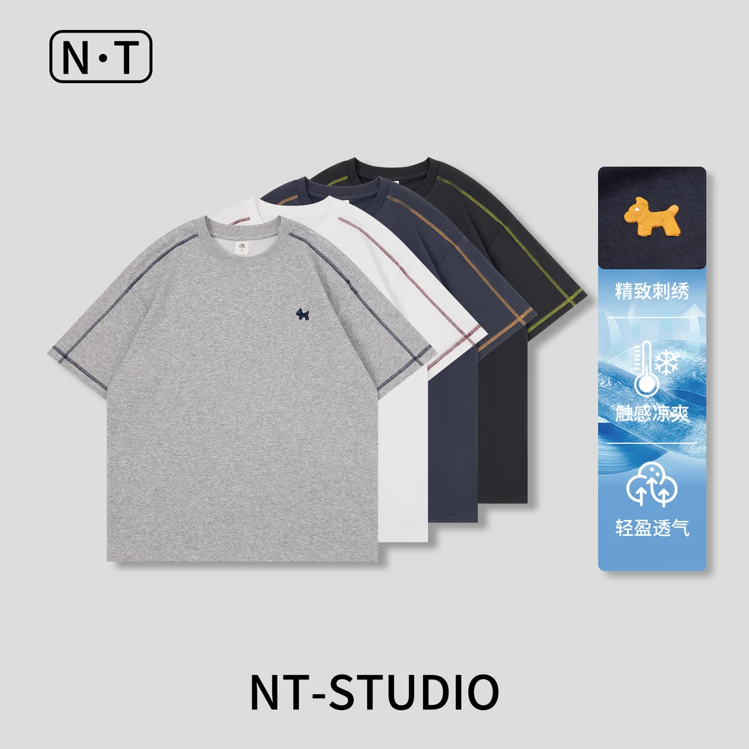 夏季男士明线设计小狗logo百搭圆领短袖72317