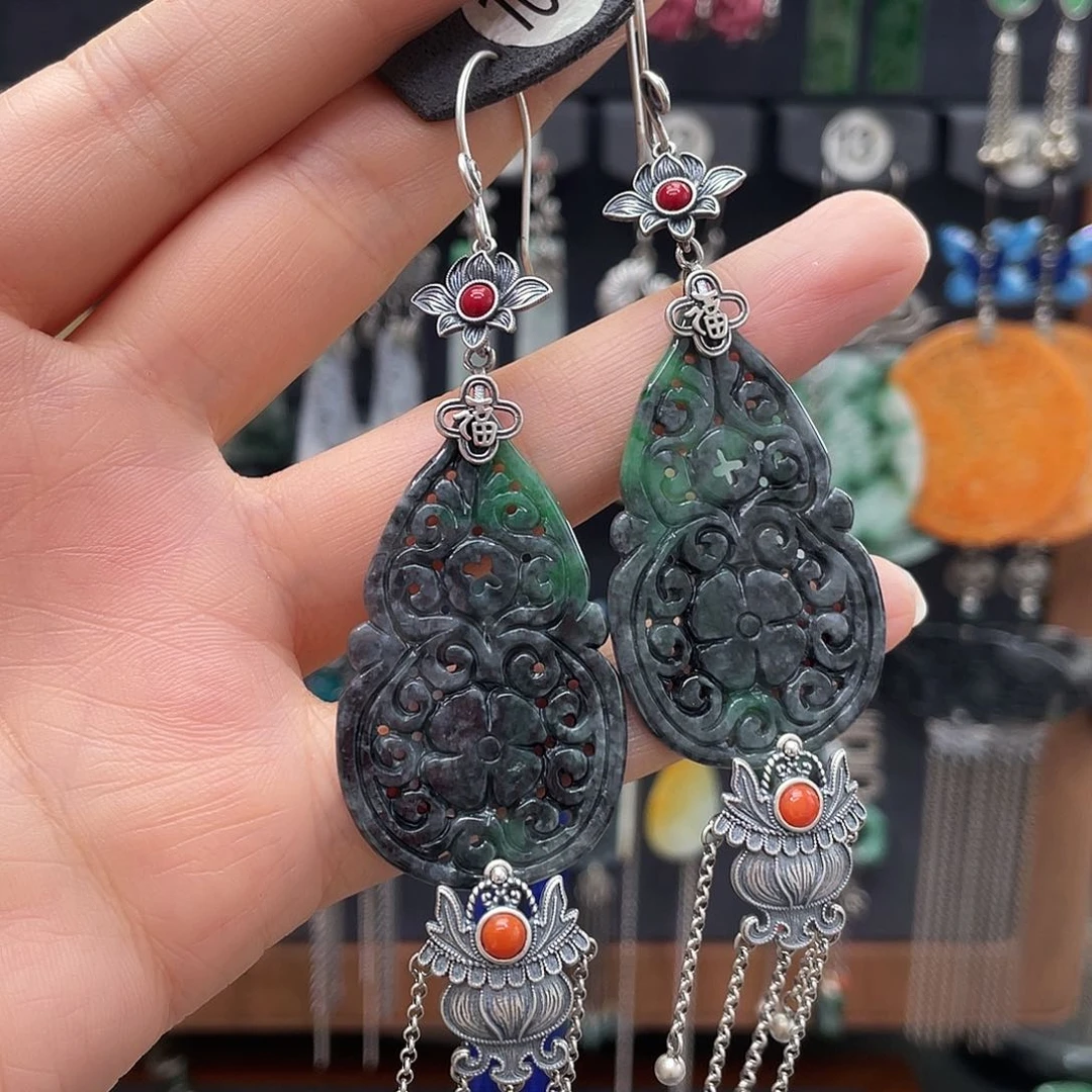 翡翠银S925镶嵌耳饰梓***爸289yjhhh