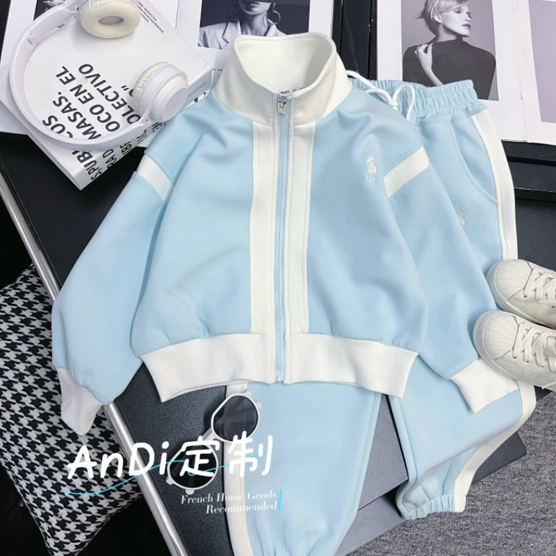 〖ANDI〗订制春季中大童休闲新款拼色外套裤子两件套套装3457