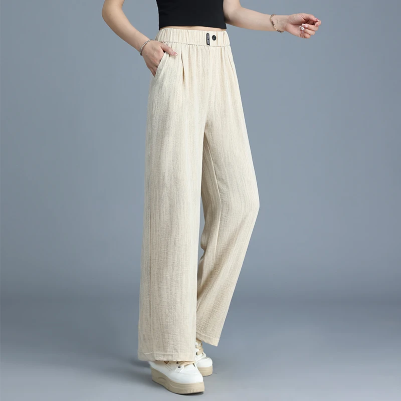 直筒裤女夏季时尚2025新款高腰气质百搭纯色休闲裤窄版中年长裤子