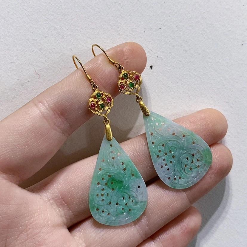 【闪购商品】银S925镀金镶嵌翡翠耳饰