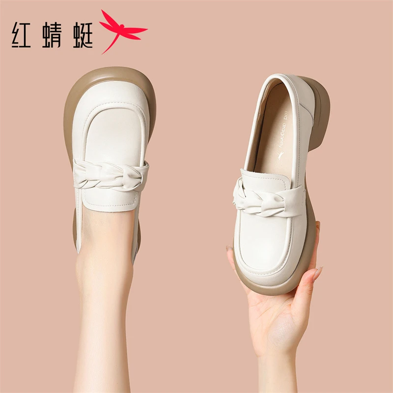 红蜻蜓轻奢鞋子富家千金英伦风舒适百搭厚底单鞋增高小个子乐福鞋