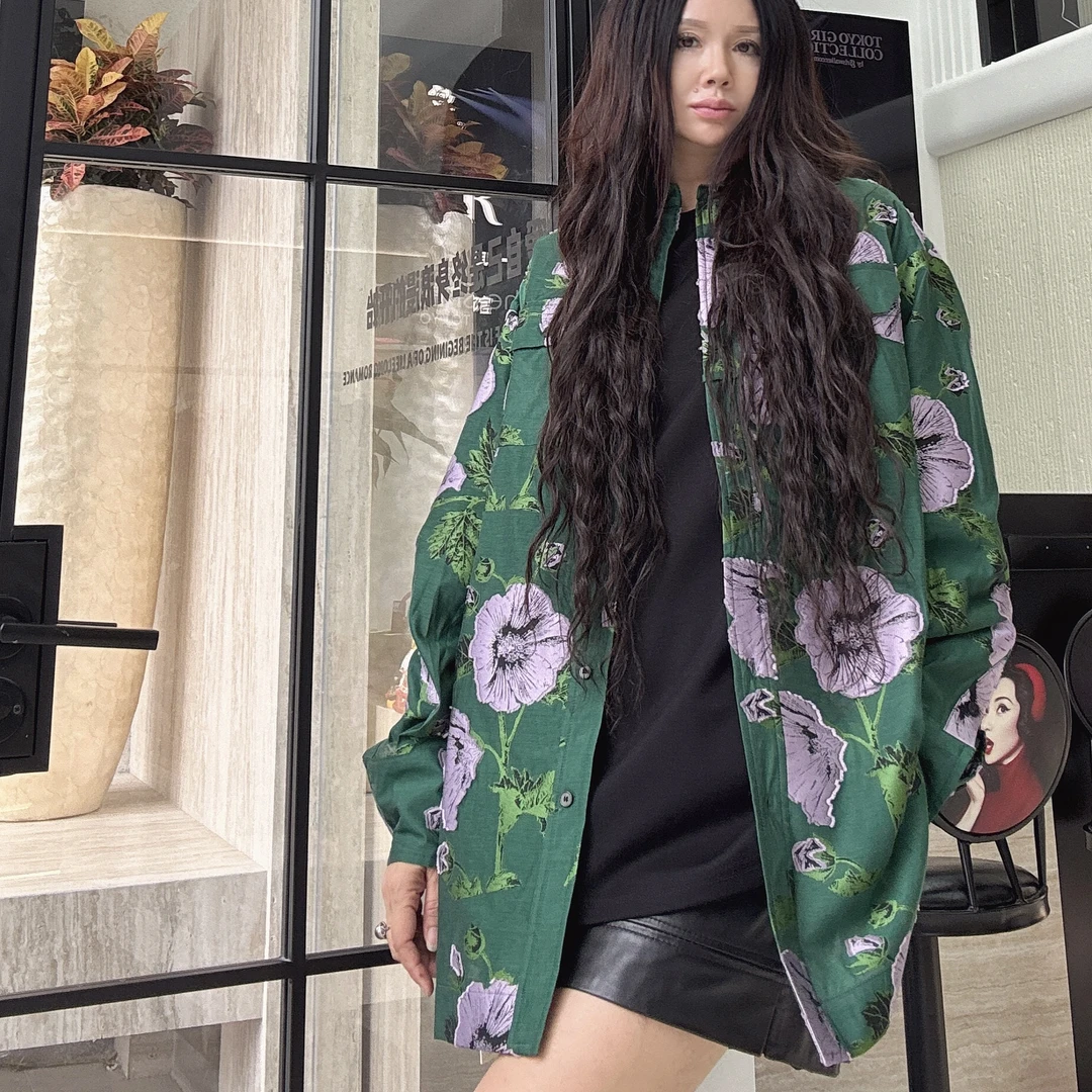 【周周家】高级松弛感印花衬衫上衣设计款贴花百搭复古