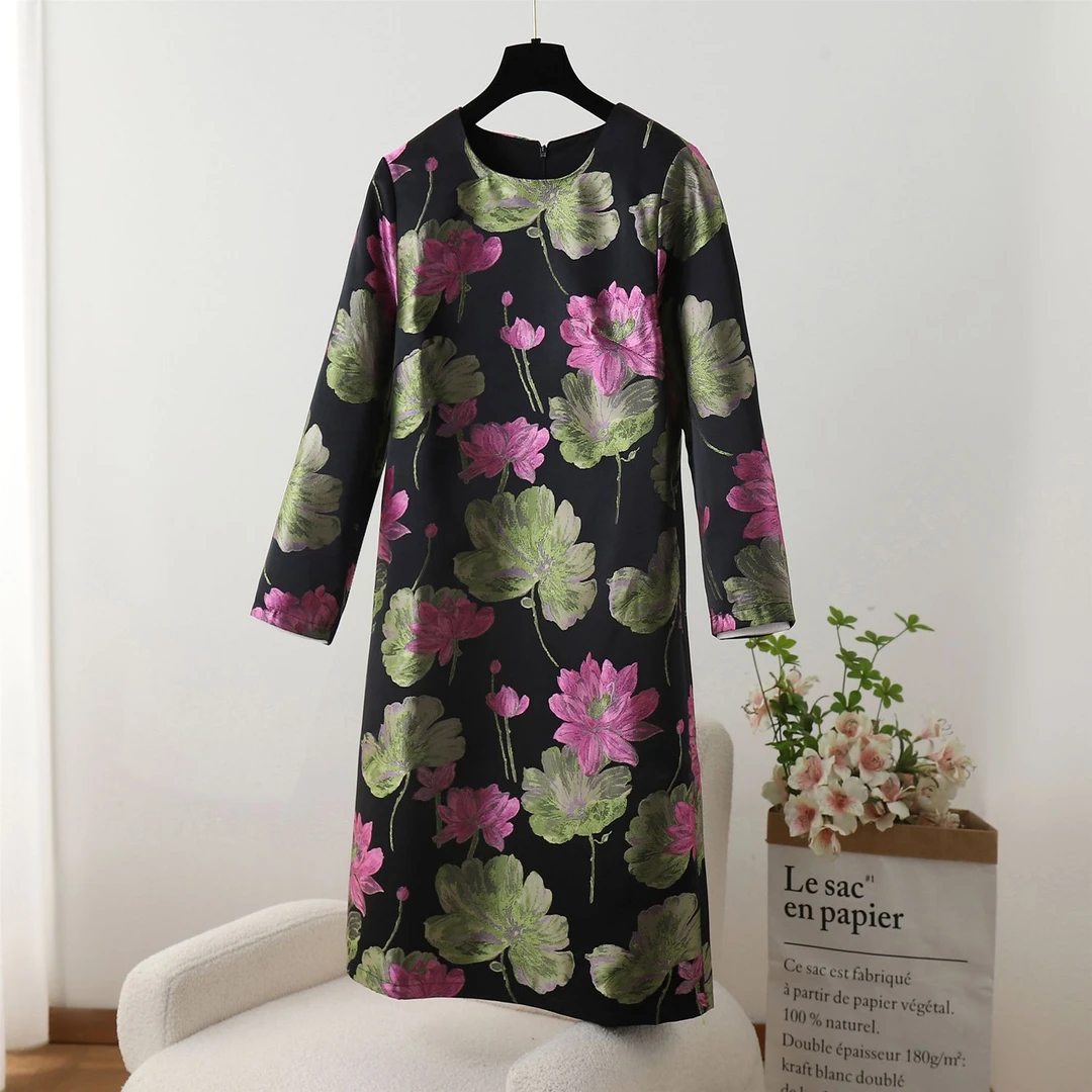 COLD MEDIUM时尚复古印花民族风花连衣裙女装秋季新款长裙958