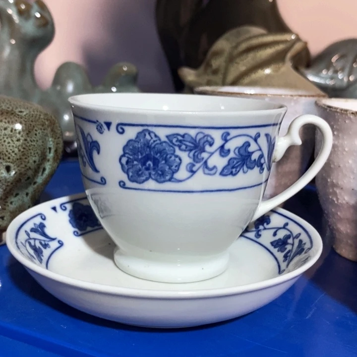 瓷片陶瓷品四厂青花翡翠瓷咖啡杯