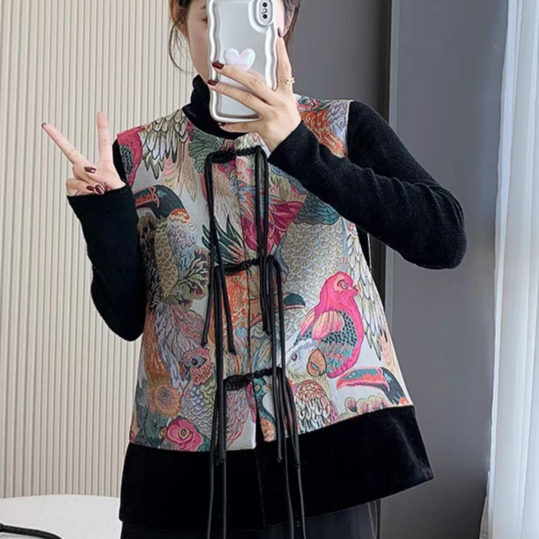 春季新中式女装国风提花马夹春秋今年流行盘扣上衣 背心两件套866