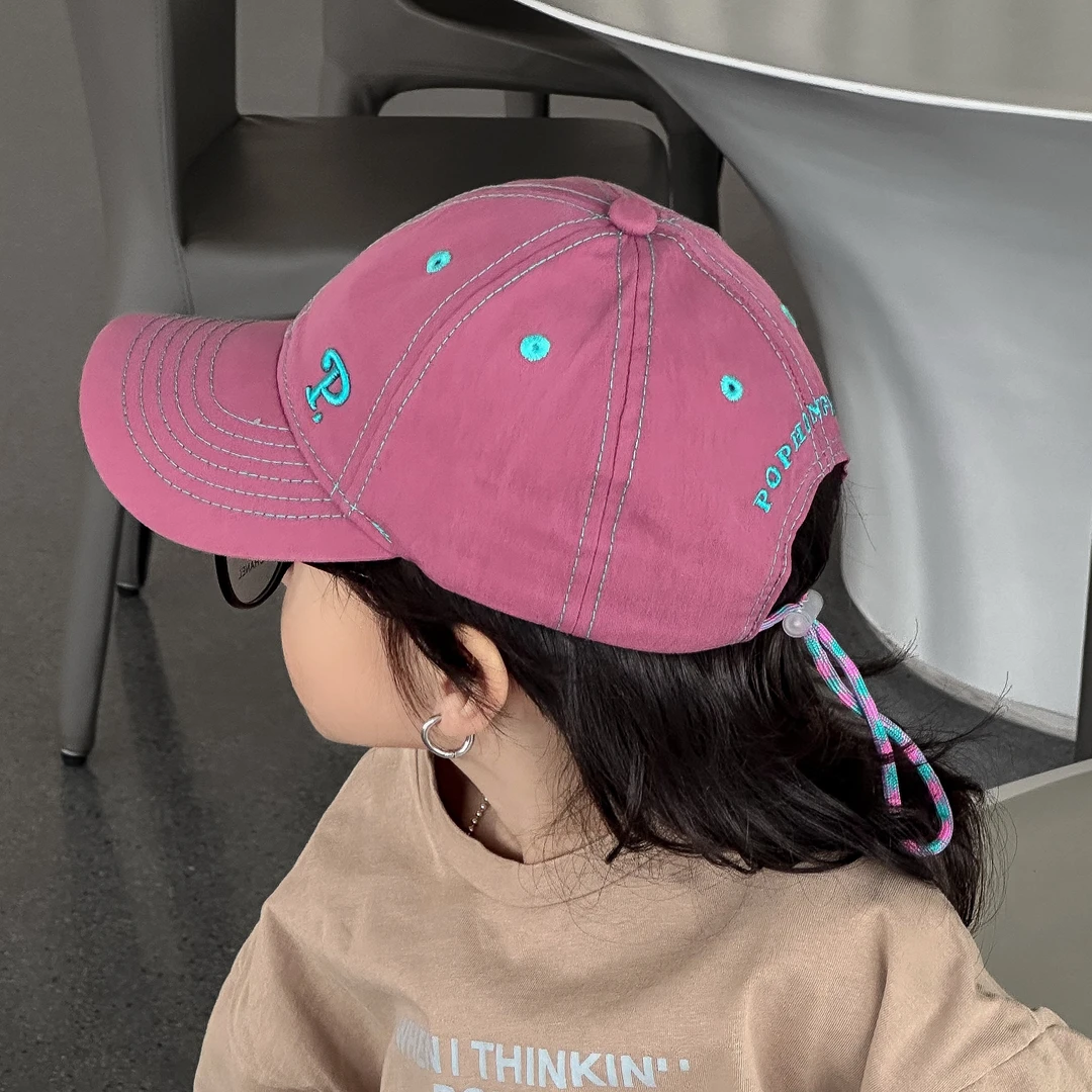 韩国春秋订单新款P字母刺绣抽绳帽尾棒球帽/男女宝同款