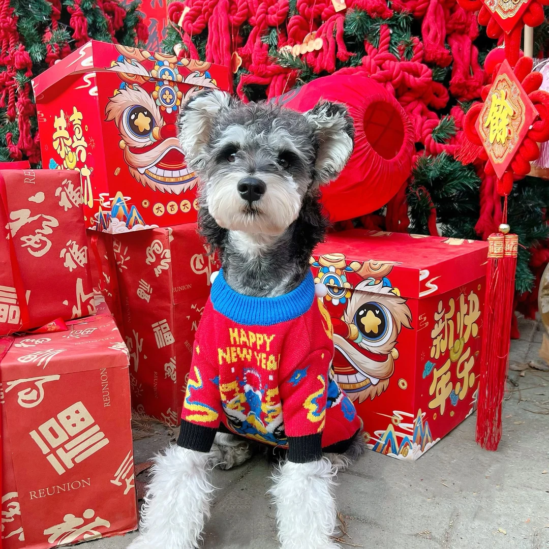 宠物红色衣服冬季加厚保暖毛衣雪纳瑞泰迪比熊法斗猫狗狗新年衣服
